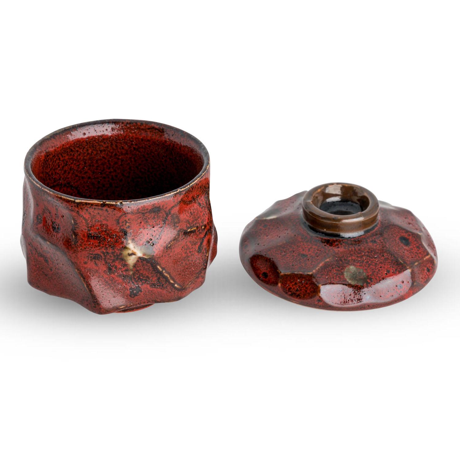 Red Textured Lidded Bowl 3" hover-image