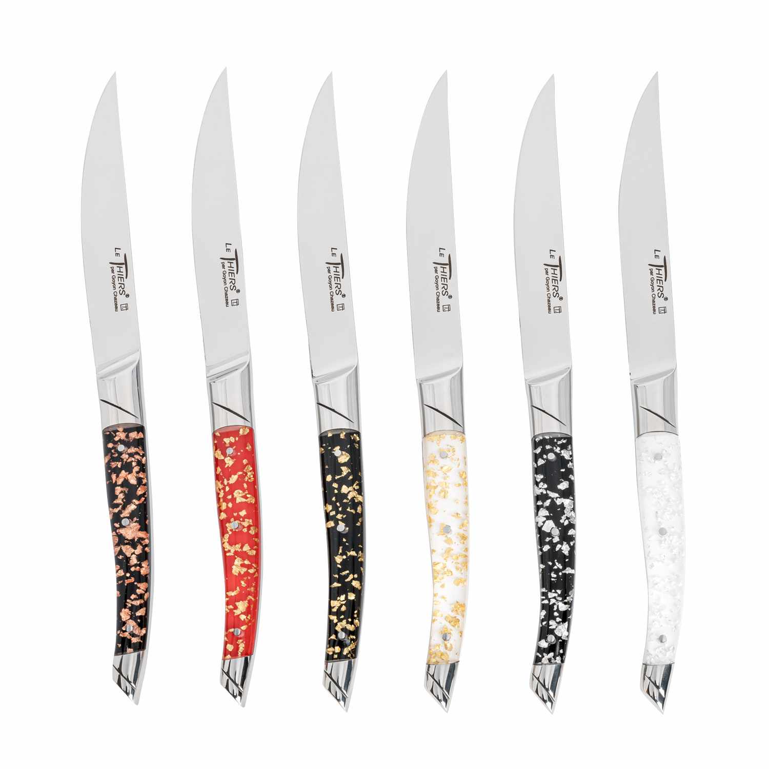 Le Thiers Avantage Steak Knives Gold Silver Acrylic Handle Brilliant Finish (Set of 6)