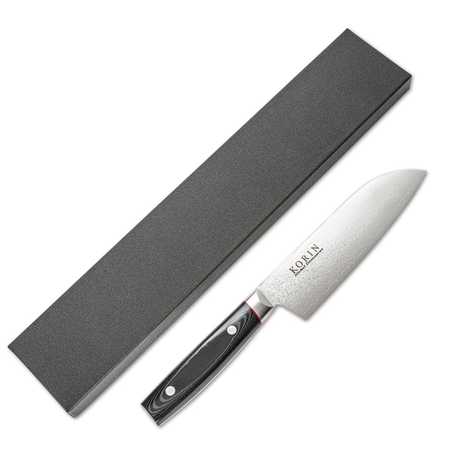 Image of Korin Nickel Damascus Santoku with Black Micarta Handle 6.7" 2