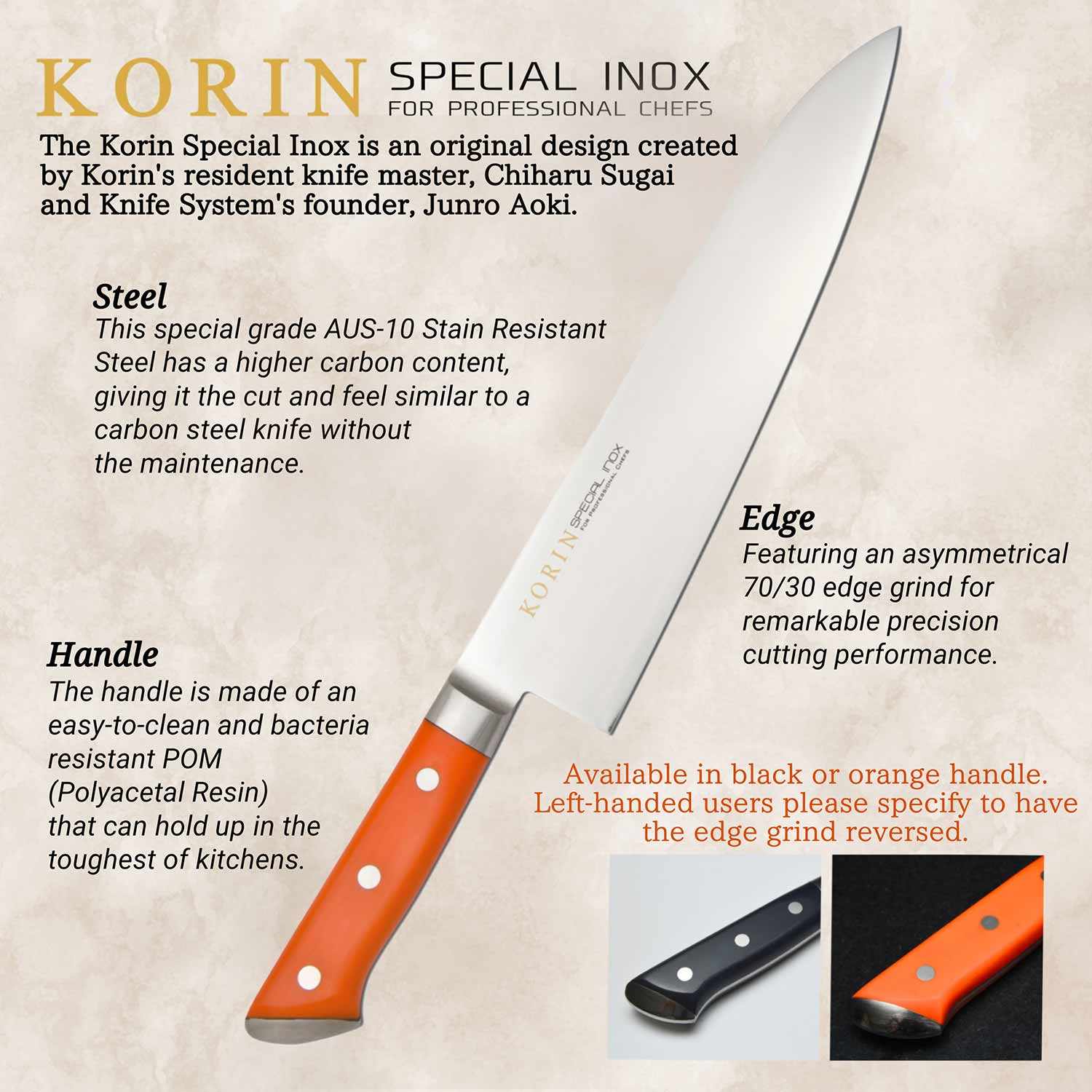 Image of Korin Special Inox Orange Handle Sujihiki 2