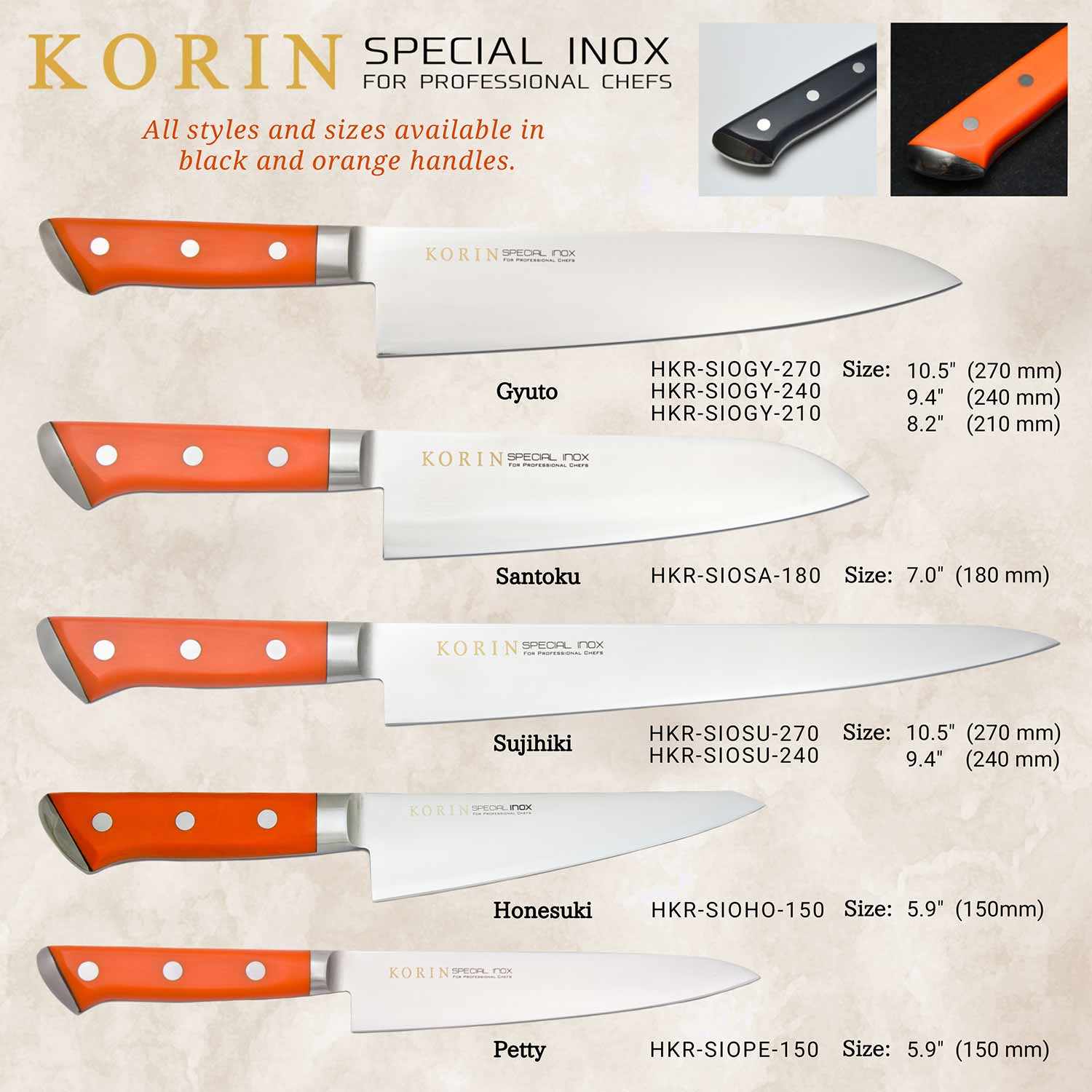 Image of Korin Special Inox Orange Handle Sujihiki 3