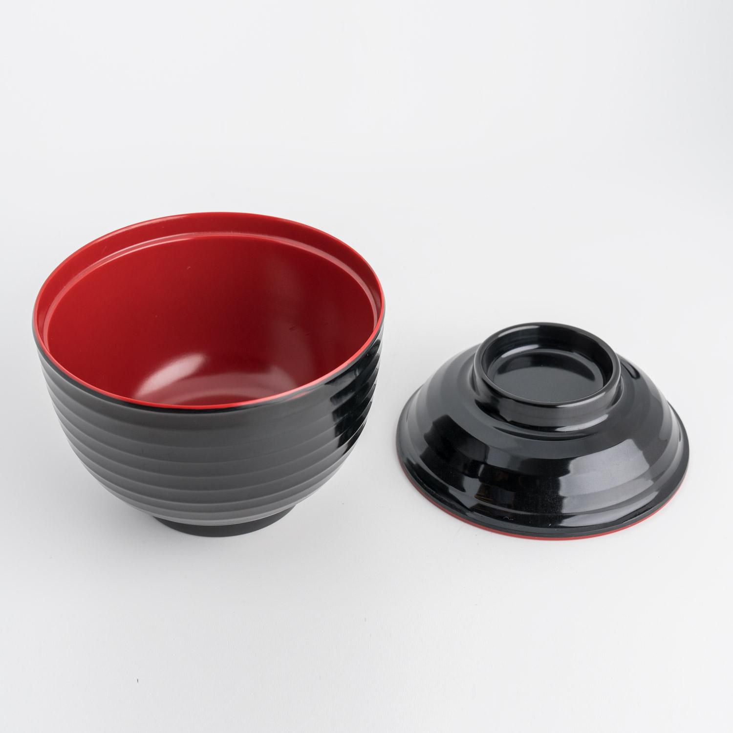 Image of Melamine Black & Red Lidded Soup Bowl 3.75" 2