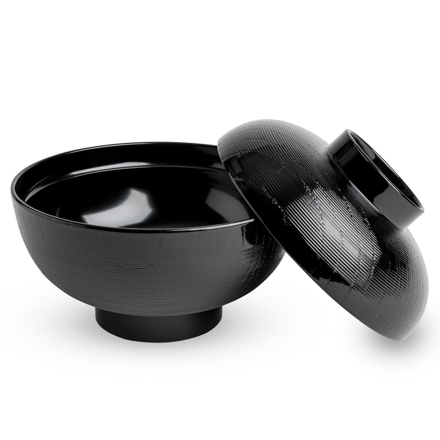 Image of Resin Black Mokume Lidded Soup Bowl 4.75" 2