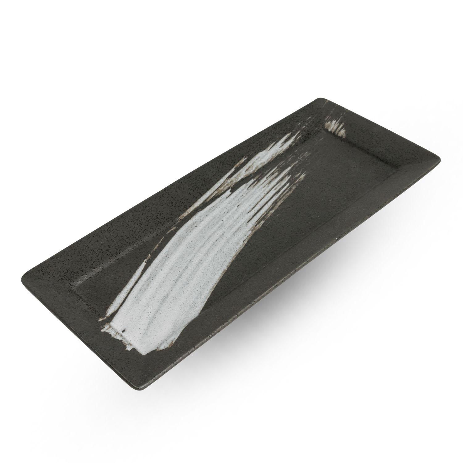 Image of Hake Brushstroke Black Rectangular Plate 11.5" 1