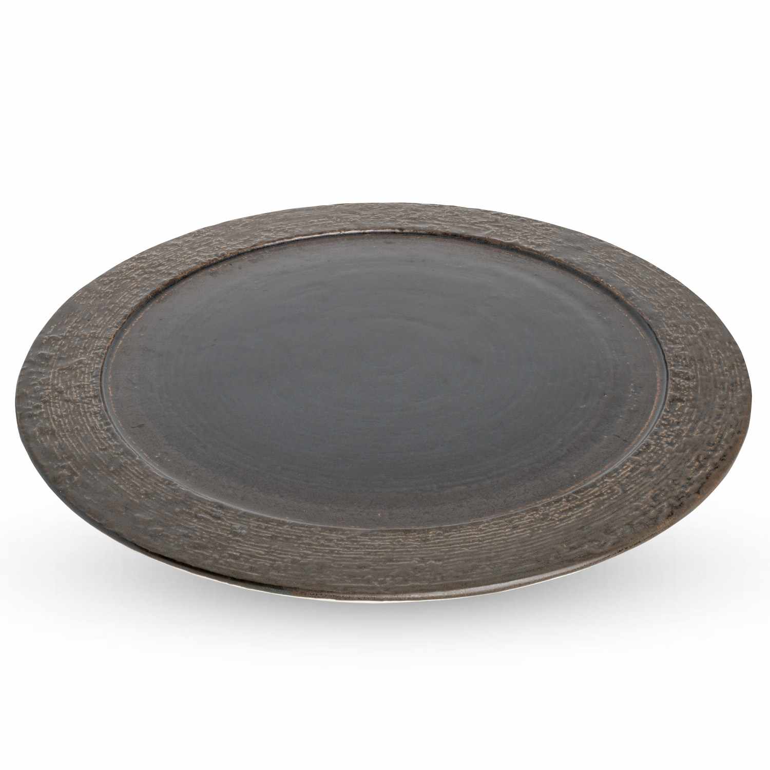 Half Glaze Brown Flat Round Plate 12.25"