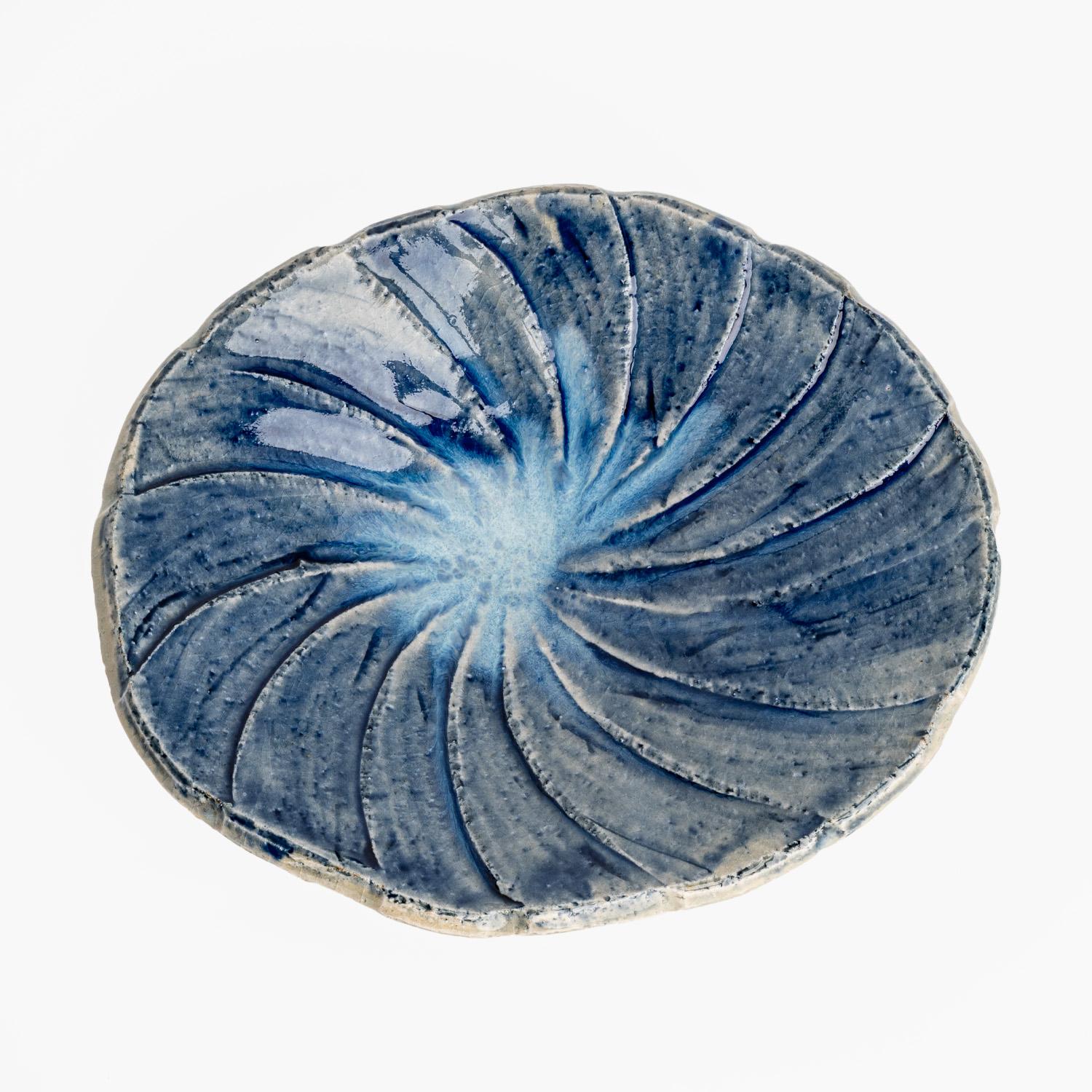 Image of Blue Wave Oval Footed Plate 6" 3